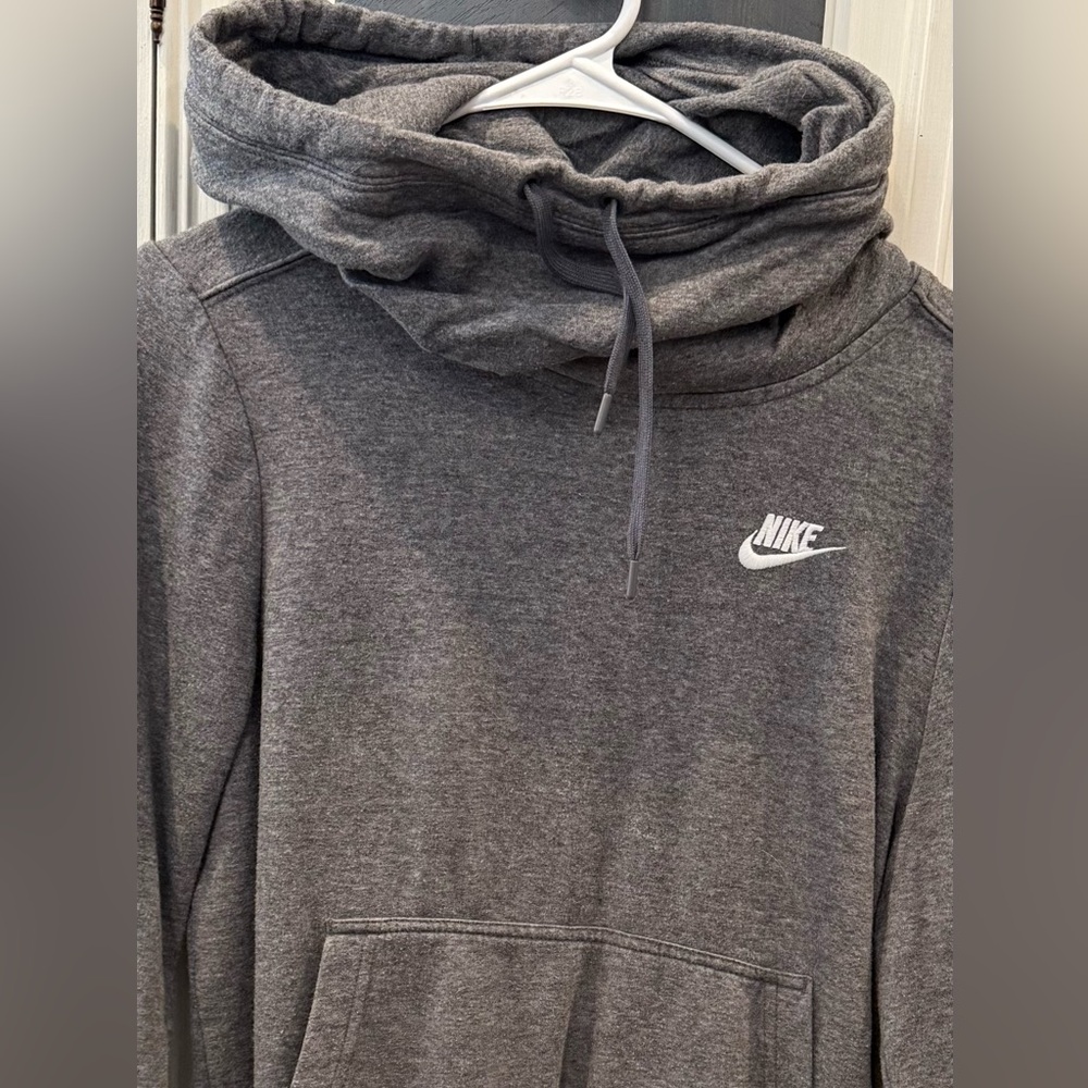 Nike Dark Gray Funnel Neck Pullover Hoodie with White Logo
